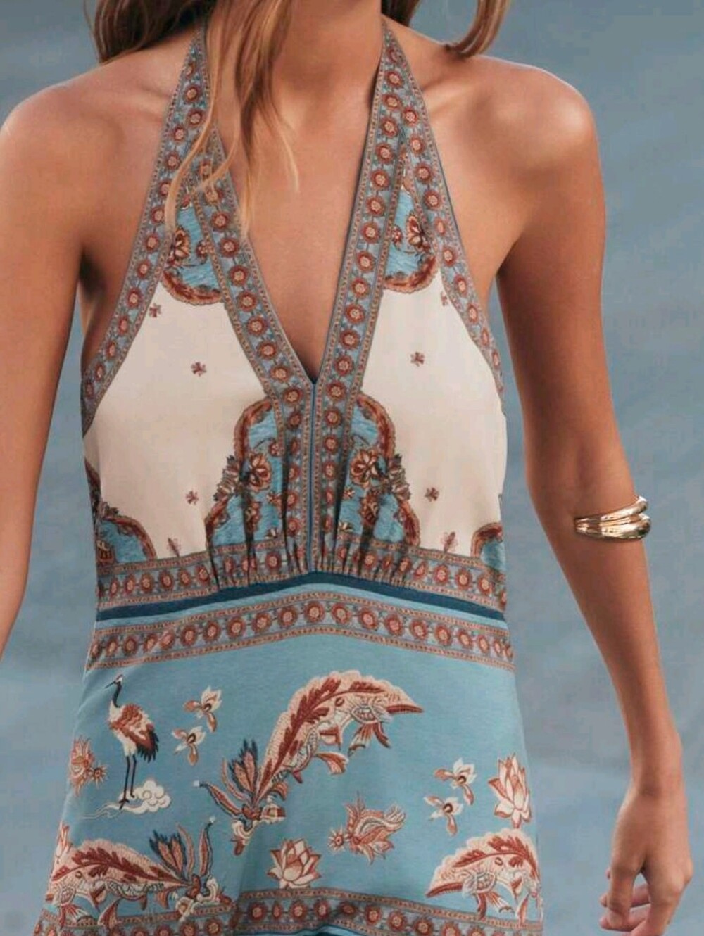 ummer Dresses For Women: A Light Blue And Beige Halter-Neck Maxi Dress - Picture 8 of 8